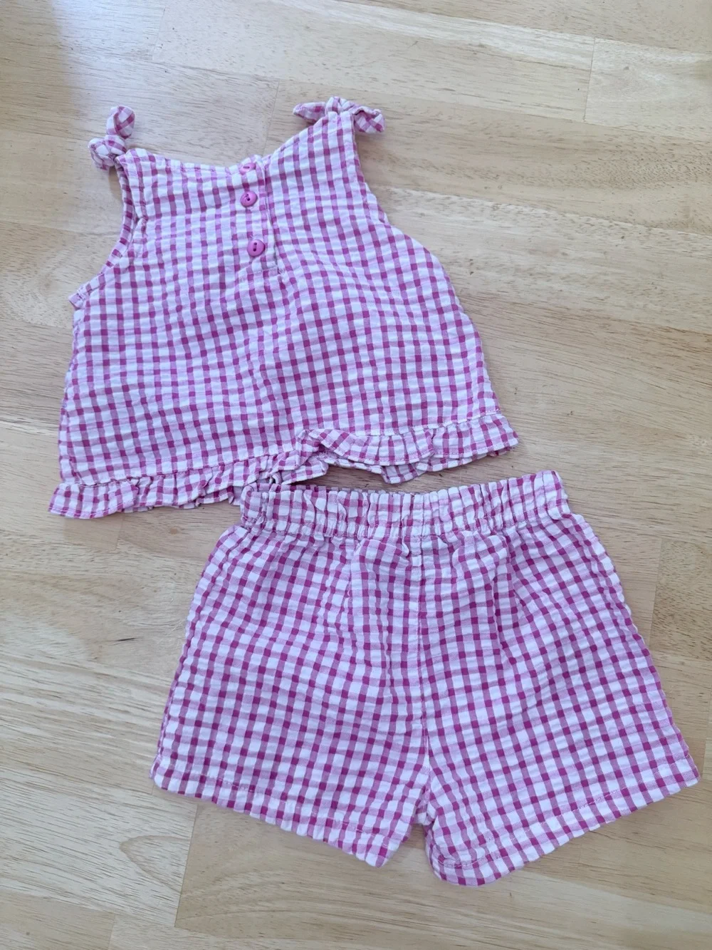 Y2K Disney Baby Minnie Mouse Seer Sucker Plaid Two Piece Outfit Baby 3-6 Months